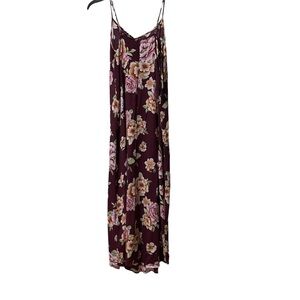 Forever 21 Womens Dark Pink Floral Maxi Dress Spaghetti Straps & Zip Size XL